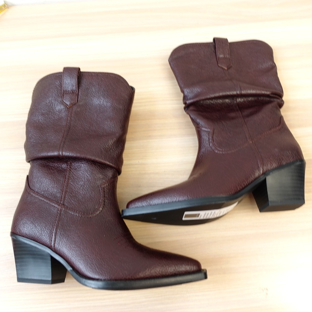 Dolce Vita Womens Boots 6 Red Brown Western Burgundy Slouchy Vegan Leather NEW